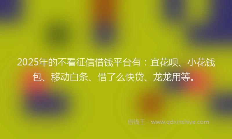 2025年的不看征信借钱平台有：宜花呗、小花钱包、移动白条、借了么快贷、龙龙用等。