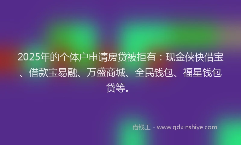 2025年的个体户申请房贷被拒有：现金侠快借宝、借款宝易融、万盛商城、全民钱包、福星钱包贷等。