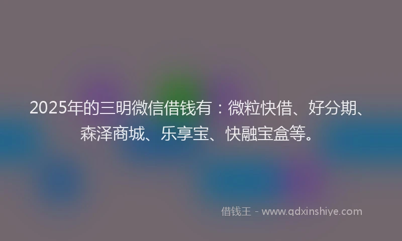 2025年的三明微信借钱有：微粒快借、好分期、森泽商城、乐享宝、快融宝盒等。