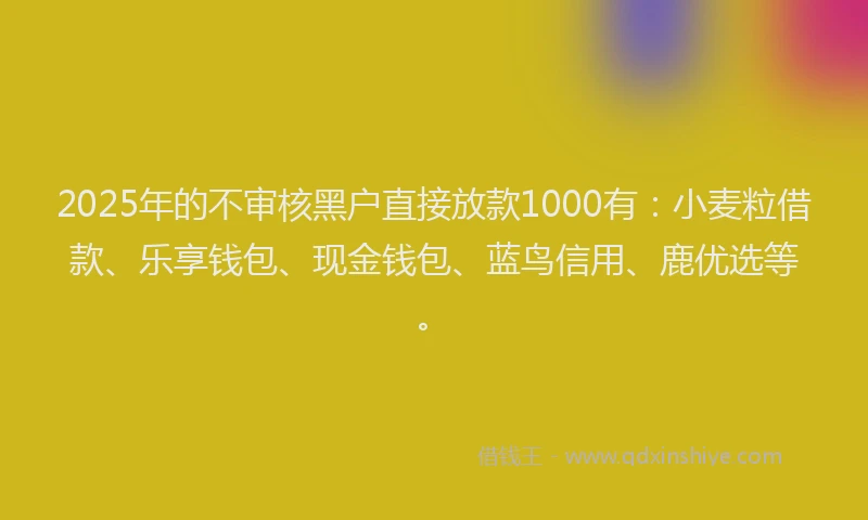 2025年的不审核黑户直接放款1000有：小麦粒借款、乐享钱包、现金钱包、蓝鸟信用、鹿优选等。