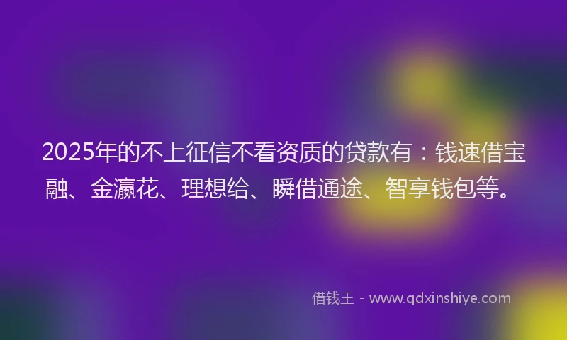2025年的不上征信不看资质的贷款有：钱速借宝融、金瀛花、理想给、瞬借通途、智享钱包等。