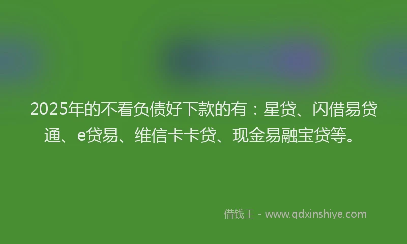 2025年的不看负债好下款的有：星贷、闪借易贷通、e贷易、维信卡卡贷、现金易融宝贷等。