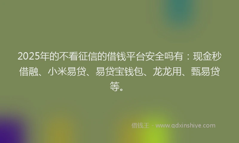 2025年的不看征信的借钱平台安全吗有：现金秒借融、小米易贷、易贷宝钱包、龙龙用、甄易贷等。