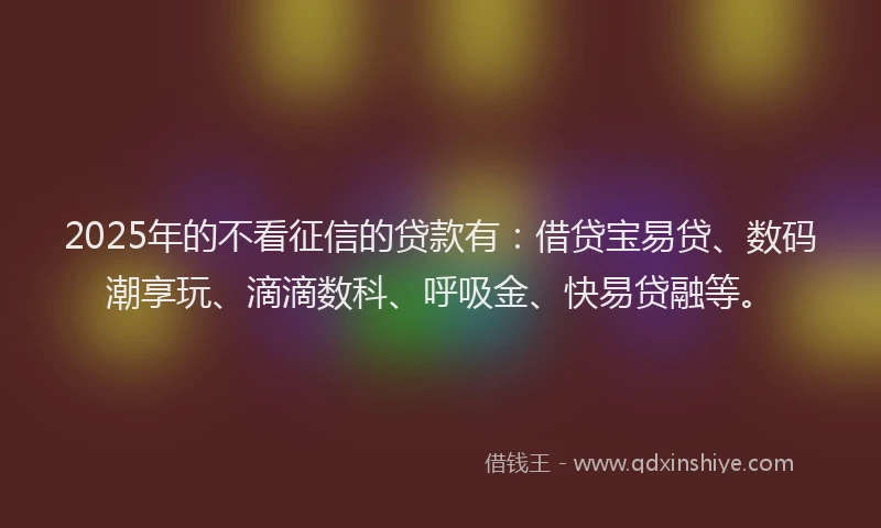 2025年的不看征信的贷款有：借贷宝易贷、数码潮享玩、滴滴数科、呼吸金、快易贷融等。