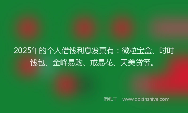 2025年的个人借钱利息发票有：微粒宝盒、时时钱包、金峰易购、戒易花、天美贷等。