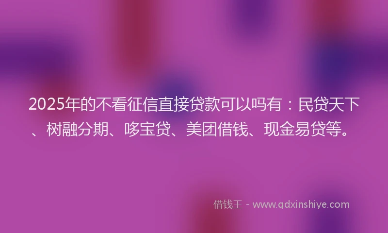 2025年的不看征信直接贷款可以吗有：民贷天下、树融分期、哆宝贷、美团借钱、现金易贷等。