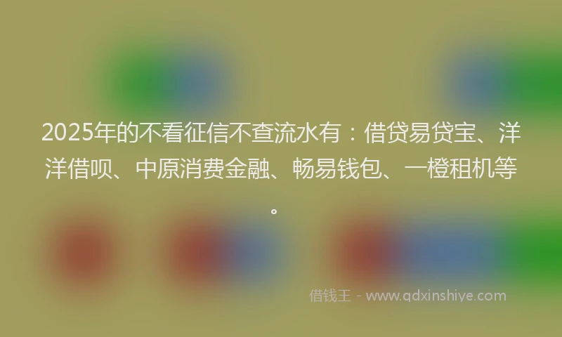 2025年的不看征信不查流水有：借贷易贷宝、洋洋借呗、中原消费金融、畅易钱包、一橙租机等。