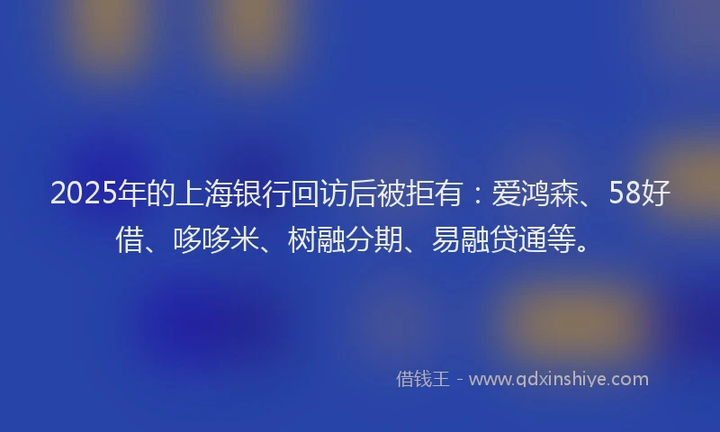 2025年的上海银行回访后被拒有：爱鸿森、58好借、哆哆米、树融分期、易融贷通等。
