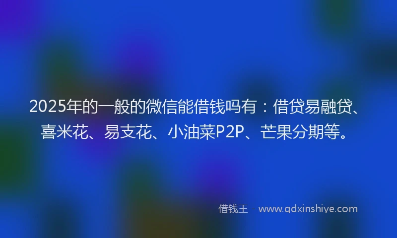 2025年的一般的微信能借钱吗有：借贷易融贷、喜米花、易支花、小油菜P2P、芒果分期等。