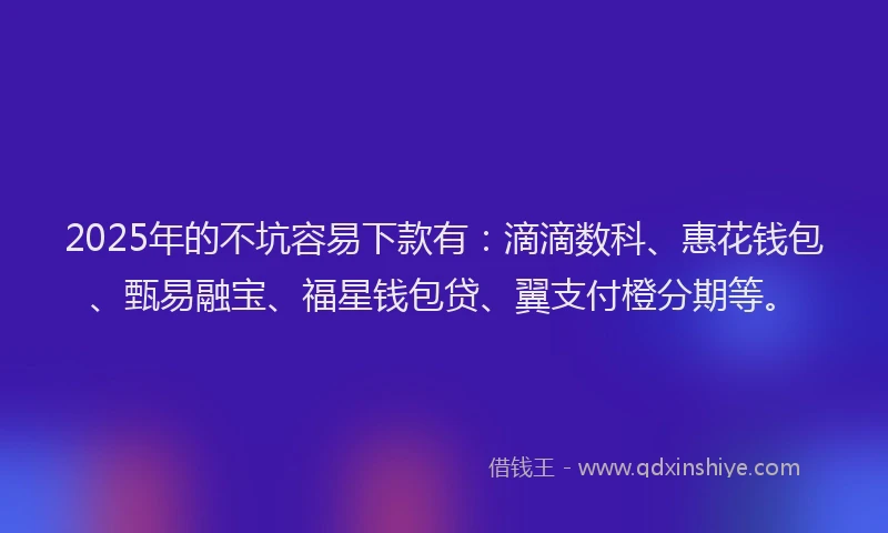 2025年的不坑容易下款有：滴滴数科、惠花钱包、甄易融宝、福星钱包贷、翼支付橙分期等。