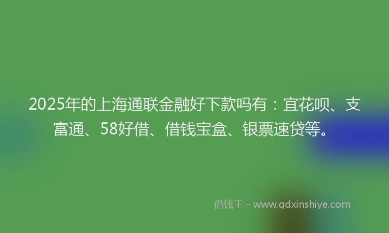 2025年的上海通联金融好下款吗有：宜花呗、支富通、58好借、借钱宝盒、银票速贷等。