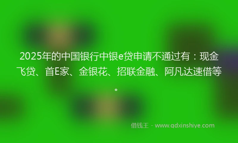 2025年的中国银行中银e贷申请不通过有：现金飞贷、首E家、金银花、招联金融、阿凡达速借等。