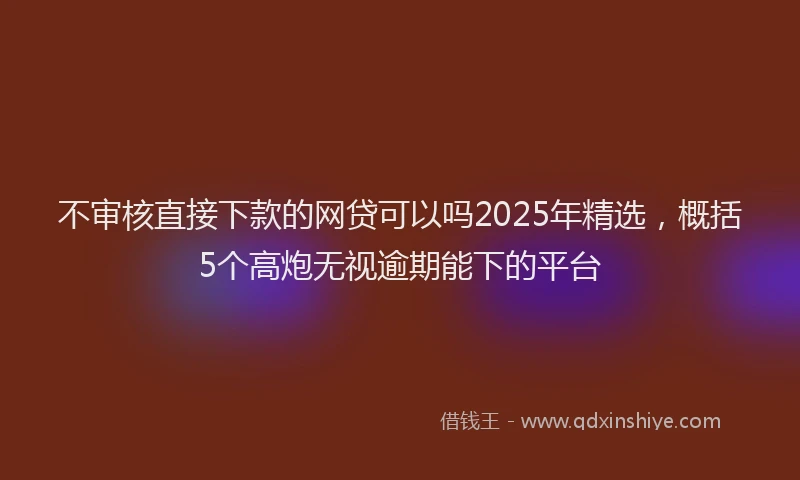 不审核直接下款的网贷可以吗2025年精选，概括5个高炮无视逾期能下的平台