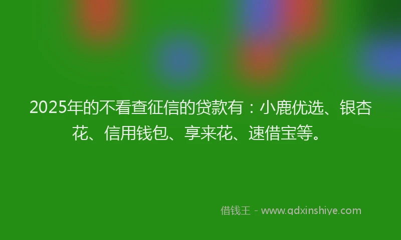 2025年的不看查征信的贷款有：小鹿优选、银杏花、信用钱包、享来花、速借宝等。