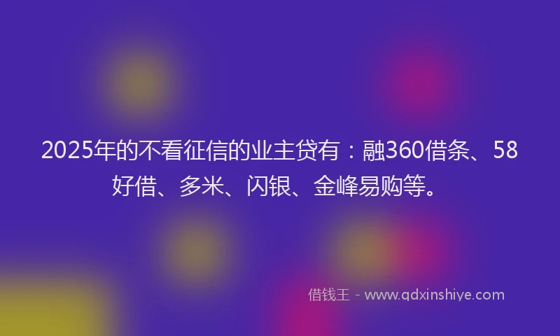 2025年的不看征信的业主贷有：融360借条、58好借、多米、闪银、金峰易购等。