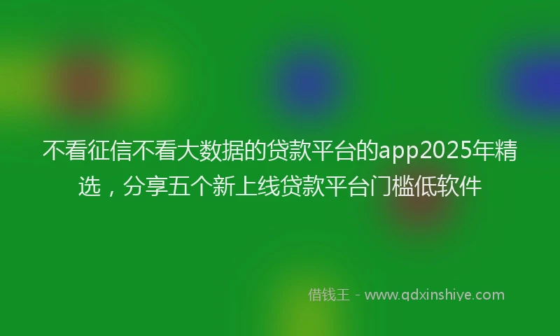 不看征信不看大数据的贷款平台的app2025年精选，分享五个新上线贷款平台门槛低软件
