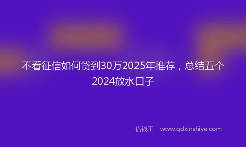 不看征信如何贷到30万2025年推荐，总结五个2024放水口子