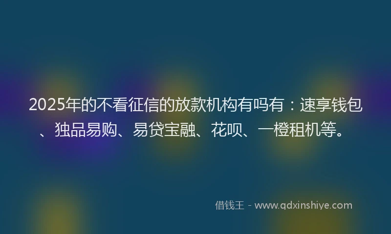 2025年的不看征信的放款机构有吗有：速享钱包、独品易购、易贷宝融、花呗、一橙租机等。