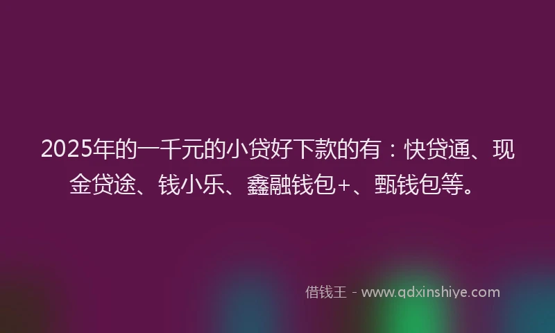 2025年的一千元的小贷好下款的有：快贷通、现金贷途、钱小乐、鑫融钱包+、甄钱包等。