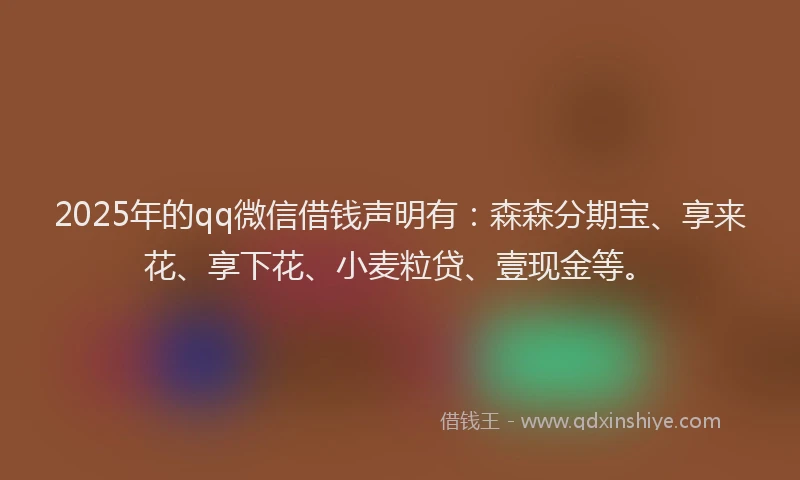 2025年的qq微信借钱声明有：森森分期宝、享来花、享下花、小麦粒贷、壹现金等。