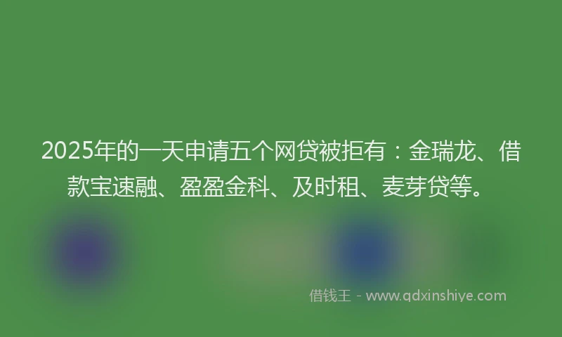 2025年的一天申请五个网贷被拒有：金瑞龙、借款宝速融、盈盈金科、及时租、麦芽贷等。