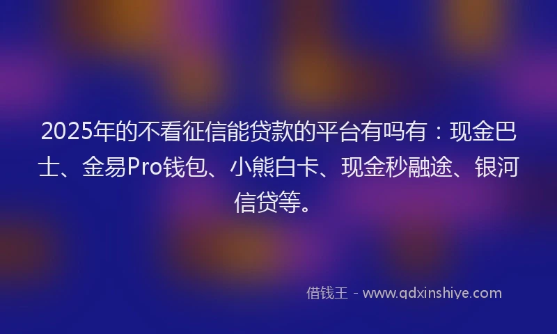 2025年的不看征信能贷款的平台有吗有：现金巴士、金易Pro钱包、小熊白卡、现金秒融途、银河信贷等。
