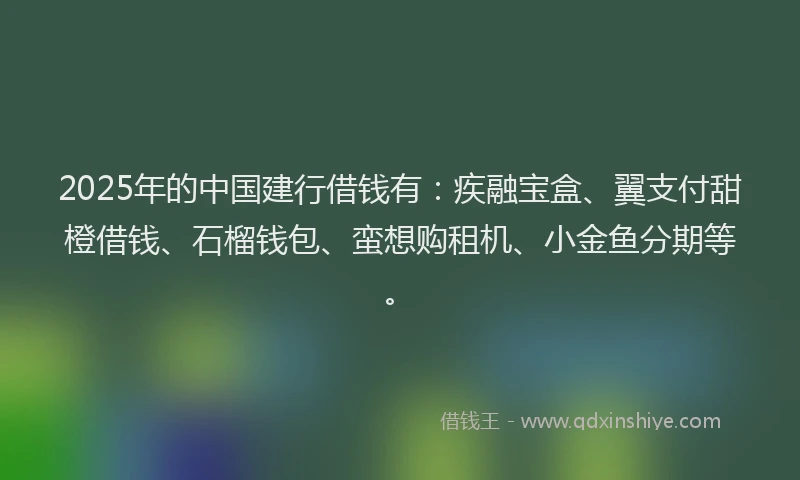 2025年的中国建行借钱有：疾融宝盒、翼支付甜橙借钱、石榴钱包、蛮想购租机、小金鱼分期等。