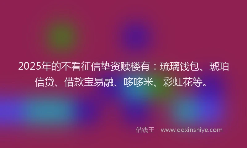 2025年的不看征信垫资赎楼有：琉璃钱包、琥珀信贷、借款宝易融、哆哆米、彩虹花等。