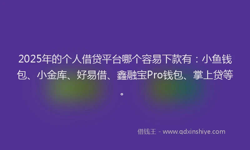2025年的个人借贷平台哪个容易下款有：小鱼钱包、小金库、好易借、鑫融宝Pro钱包、掌上贷等。