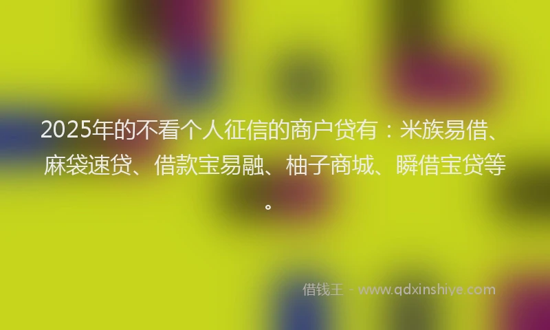 2025年的不看个人征信的商户贷有：米族易借、麻袋速贷、借款宝易融、柚子商城、瞬借宝贷等。