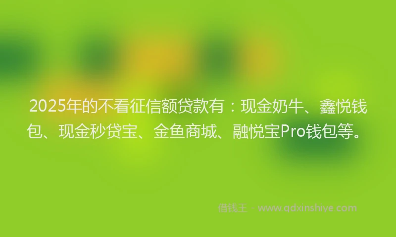 2025年的不看征信额贷款有：现金奶牛、鑫悦钱包、现金秒贷宝、金鱼商城、融悦宝Pro钱包等。