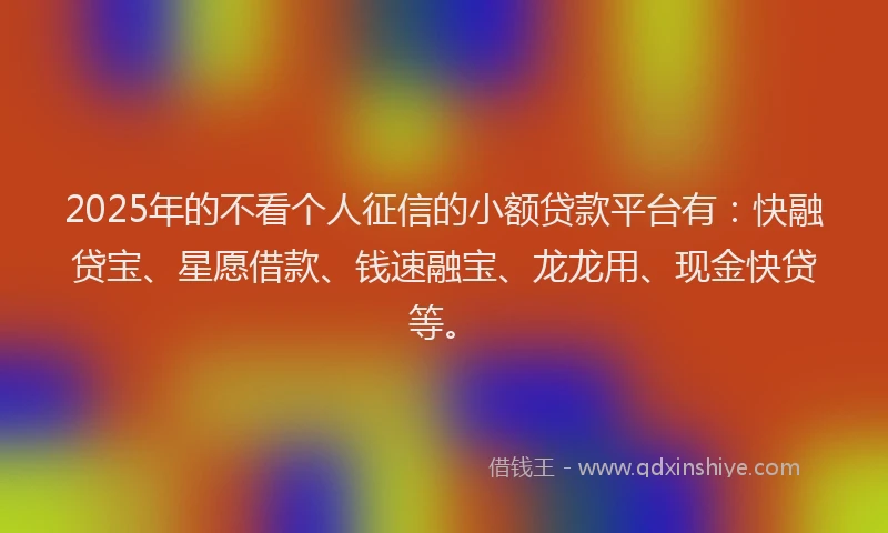 2025年的不看个人征信的小额贷款平台有：快融贷宝、星愿借款、钱速融宝、龙龙用、现金快贷等。