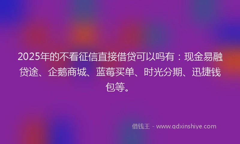 2025年的不看征信直接借贷可以吗有：现金易融贷途、企鹅商城、蓝莓买单、时光分期、迅捷钱包等。