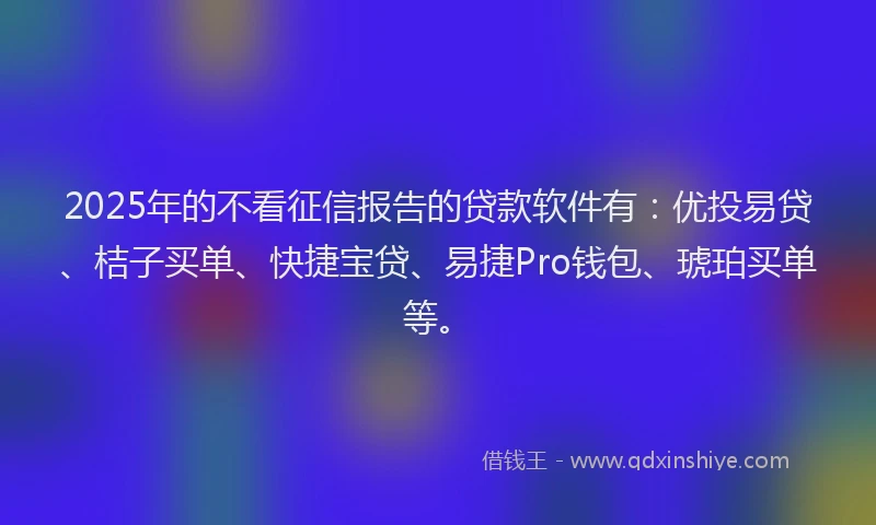 2025年的不看征信报告的贷款软件有：优投易贷、桔子买单、快捷宝贷、易捷Pro钱包、琥珀买单等。