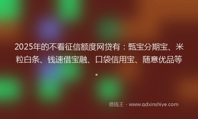 2025年的不看征信额度网贷有：甄宝分期宝、米粒白条、钱速借宝融、口袋信用宝、随意优品等。