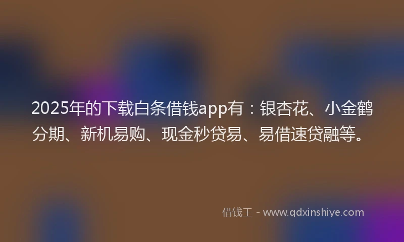 2025年的下载白条借钱app有:银杏花、小金鹤分期、新机易购、现金秒贷易、易借速贷融等。