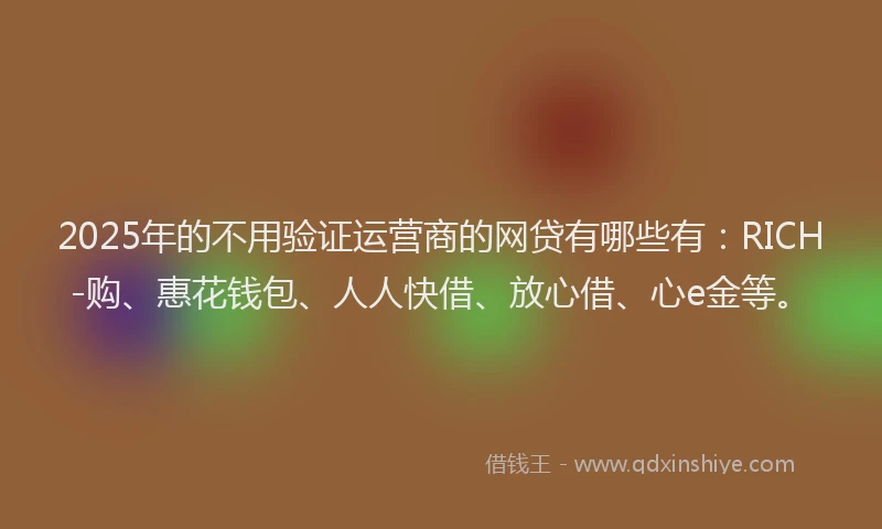 2025年的不用验证运营商的网贷有哪些有：RICH-购、惠花钱包、人人快借、放心借、心e金等。