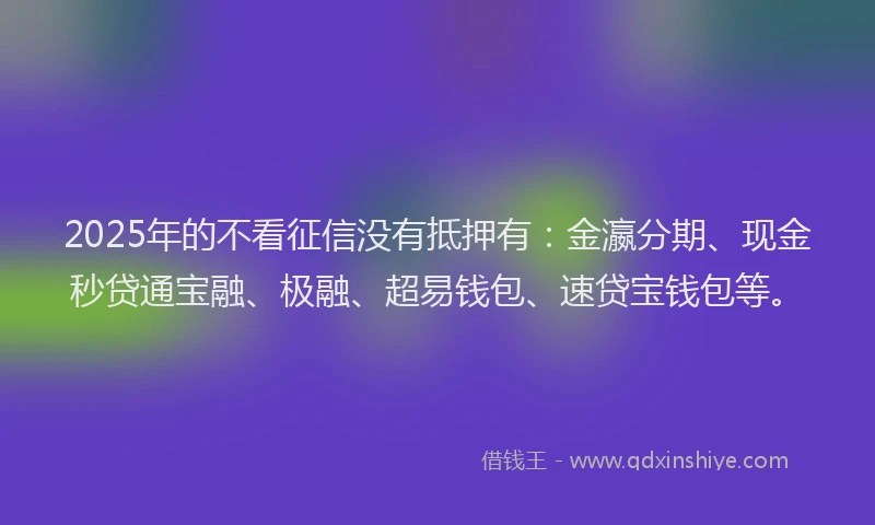 2025年的不看征信没有抵押有：金瀛分期、现金秒贷通宝融、极融、超易钱包、速贷宝钱包等。
