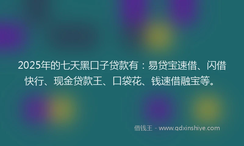 2025年的七天黑口子贷款有：易贷宝速借、闪借快行、现金贷款王、口袋花、钱速借融宝等。