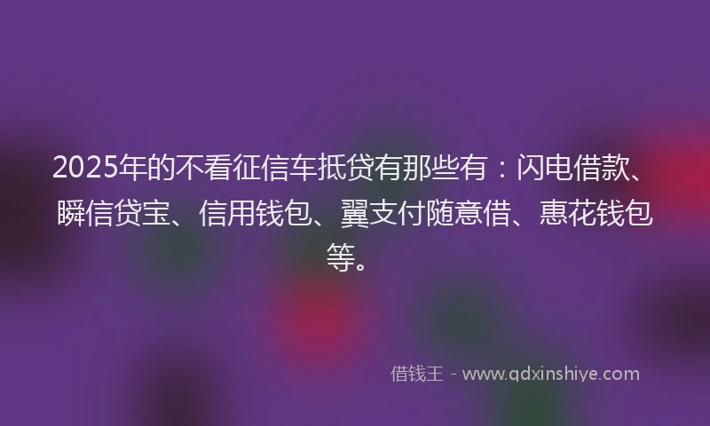 2025年的不看征信车抵贷有那些有：闪电借款、瞬信贷宝、信用钱包、翼支付随意借、惠花钱包等。