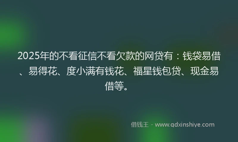 2025年的不看征信不看欠款的网贷有：钱袋易借、易得花、度小满有钱花、福星钱包贷、现金易借等。