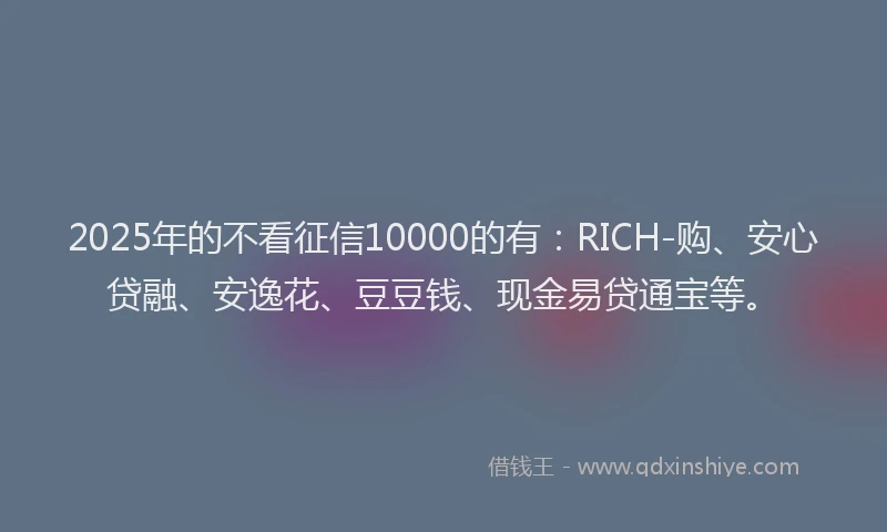 2025年的不看征信10000的有：RICH-购、安心贷融、安逸花、豆豆钱、现金易贷通宝等。