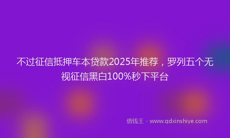 不过征信抵押车本贷款2025年推荐，罗列五个无视征信黑白100%秒下平台