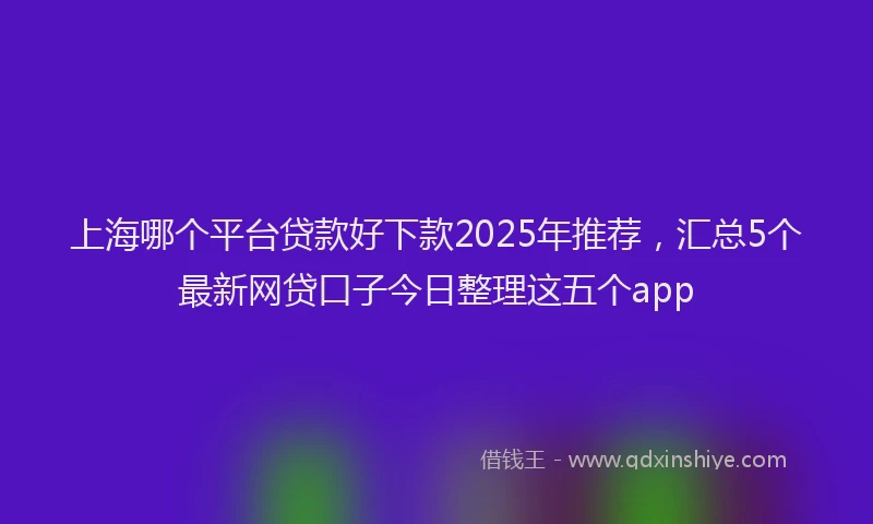 上海哪个平台贷款好下款2025年推荐，汇总5个最新网贷口子今日整理这五个app
