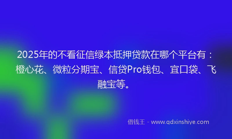 2025年的不看征信绿本抵押贷款在哪个平台有：橙心花、微粒分期宝、信贷Pro钱包、宜口袋、飞融宝等。