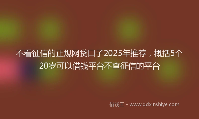 不看征信的正规网贷口子2025年推荐，概括5个20岁可以借钱平台不查征信的平台