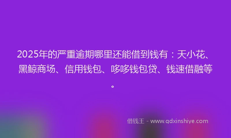 2025年的严重逾期哪里还能借到钱有：天小花、黑鲸商场、信用钱包、哆哆钱包贷、钱速借融等。