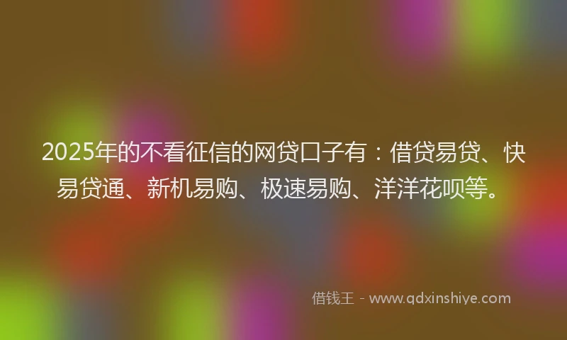 2025年的不看征信的网贷口子有：借贷易贷、快易贷通、新机易购、极速易购、洋洋花呗等。