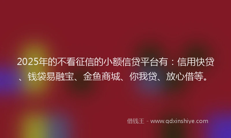 2025年的不看征信的小额信贷平台有：信用快贷、钱袋易融宝、金鱼商城、你我贷、放心借等。