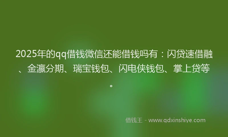 2025年的qq借钱微信还能借钱吗有：闪贷速借融、金瀛分期、瑞宝钱包、闪电侠钱包、掌上贷等。